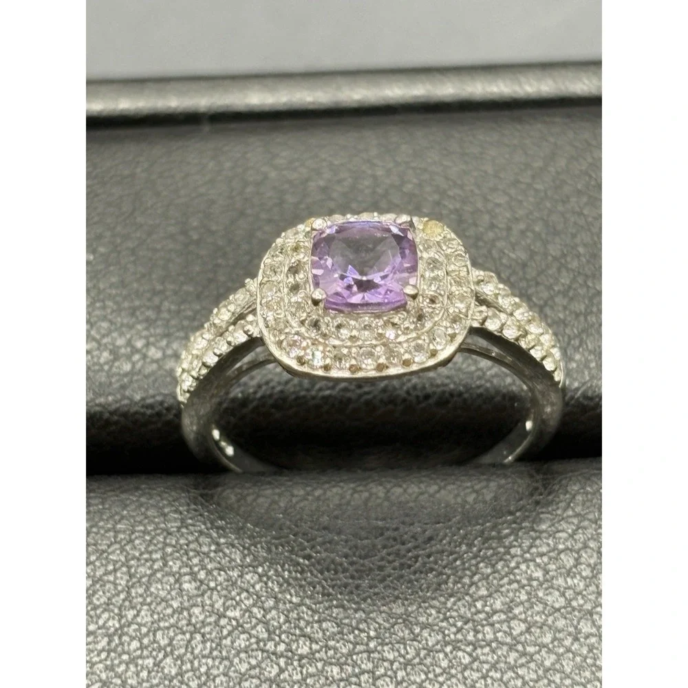 EUC Sterling Silver Purple Cubic Zirconia Ring Size 10 F9